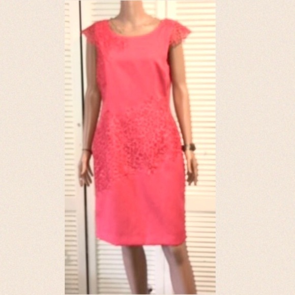 Antonio Melanie coral midi lace overlay dress size 10 - Picture 1 of 11